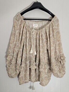 Denim & Supply Ralph Lauren Boho Blouse Western Cowgirl Paisley Cream Mauve XL